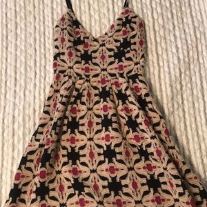 Midi dress with cream and burgundy embroidery